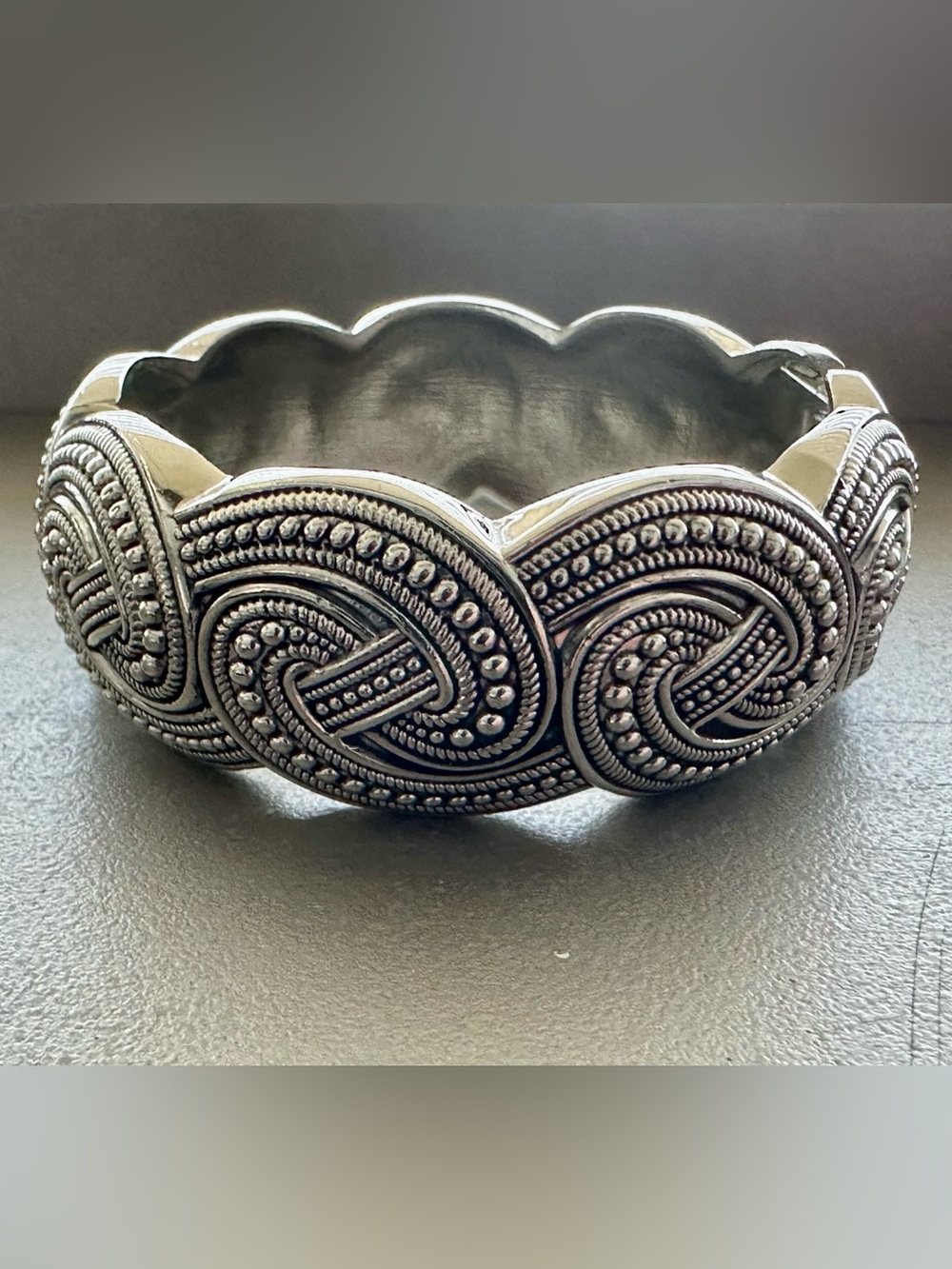 Intricate Silver-Tone Knot Bangle Bracelet